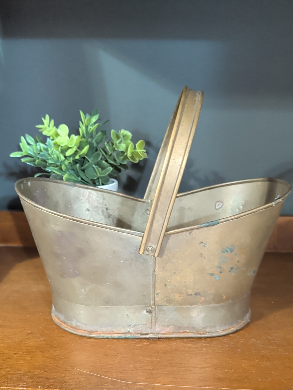Brass Finish Metal Basket with Handle - Gold